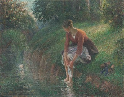 Donna che si bagna i piedi in un ruscello da Camille Pissarro