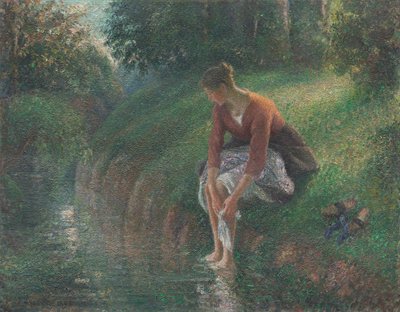 Donna che si lava i piedi in un ruscello da Camille Pissarro
