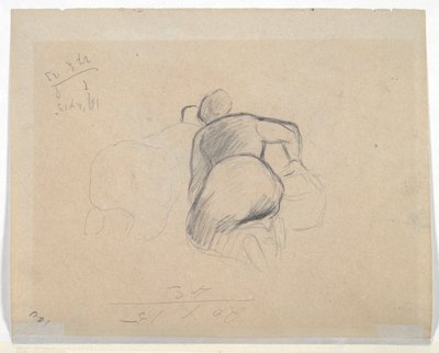 Donna inginocchiata (recto); Due donne di fattoria inginocchiate (verso) da Camille Pissarro