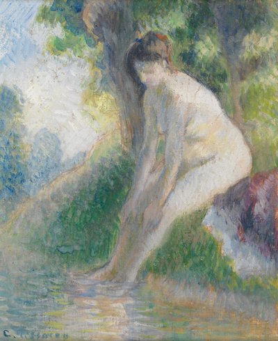 Donna seduta sulla riva del ruscello, c.1895 da Camille Pissarro