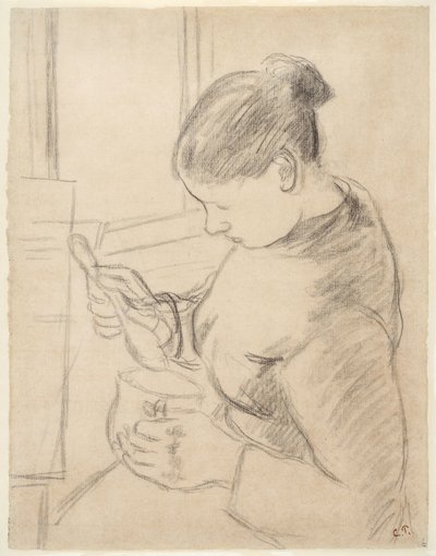 Giovane contadina che prende il caffè da Camille Pissarro