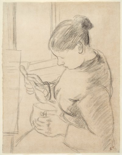 Giovane contadina che prende il caffè da Camille Pissarro