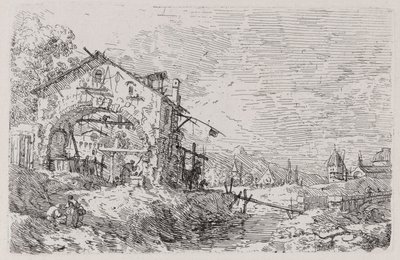 Paesaggio con donna al pozzo, dalla serie Vedute da Canaletto (Giovanni Antonio Canal)