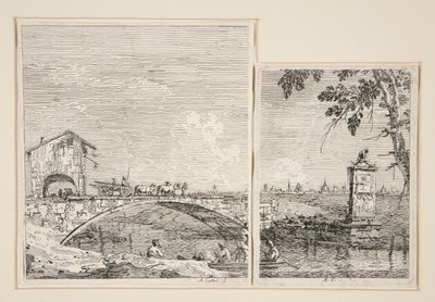 Il carro che passa su un ponte [e] Il piccolo monumento (sotto un albero), dalla serie Vedute da Canaletto (Giovanni Antonio Canal)