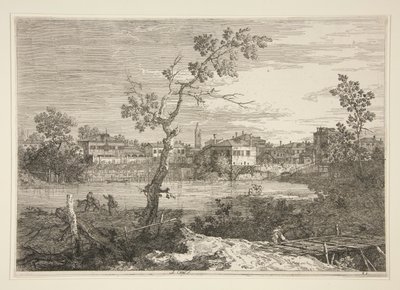 Veduta di una città su una riva del fiume, dalla serie Vedute da Canaletto (Giovanni Antonio Canal)