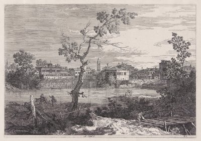 Veduta di una città su una riva del fiume, dalla serie Vedute da Canaletto (Giovanni Antonio Canal)