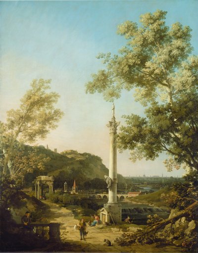 Paesaggio inglese Capriccio con una colonna, c. 1754 da Canaletto
