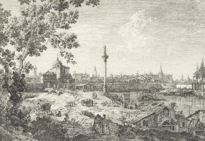 Vista immaginaria di Padova, con un campanile e una chiesa a cupola a sinistra, una colonna sormontata, 1735-46 da Canaletto