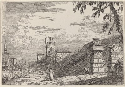 Paesaggio con Torre e Due Colonne Rovinate da Canaletto