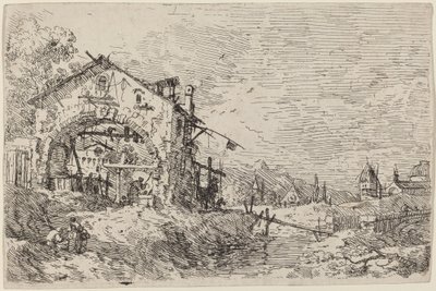 Paesaggio con donna al pozzo, c. 1735-1746 da Canaletto