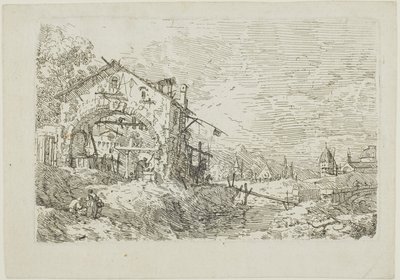 Paesaggio con donna al pozzo, da Vedute da Canaletto