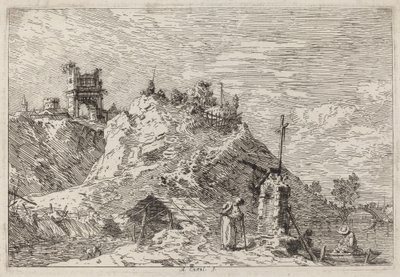 Paesaggio con il pellegrino in preghiera, c. 1735-1746 da Canaletto