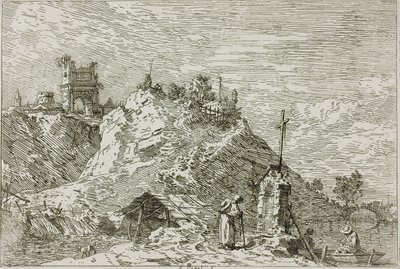 Paesaggio con il pellegrino in preghiera, da Vedute da Canaletto