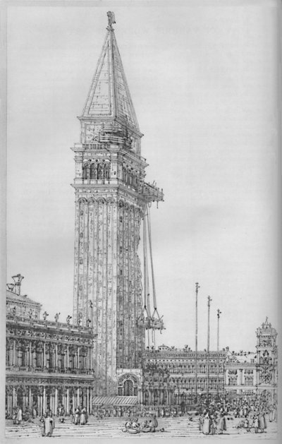 Il campanile di San Marco durante i lavori di riparazione nel 1745, 1903 da Giovanni Antonio Canal