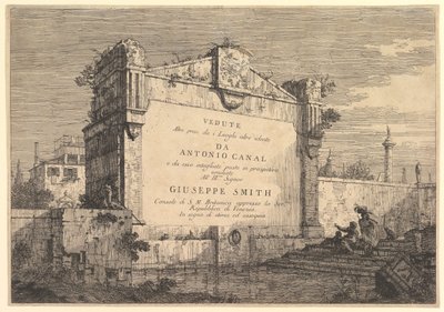 Tavola del titolo di Vedute altre prese da i luoghi altre ideate, con titolo e pubblicazione da Giovanni Antonio Canal