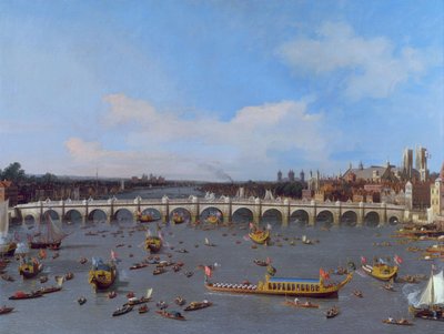 Ponte di Westminster, con la processione del sindaco sul Tamigi da Giovanni Antonio Canal