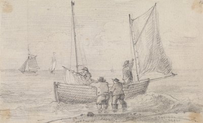 Schizzo di un gruppo che prepara le vele vicino alla riva, Hastings da Capt. Thomas Hastings