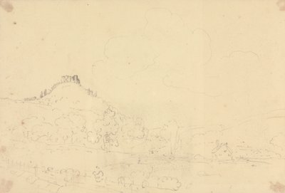 Schizzo di un castello sulla collina con case sotto da Capt. Thomas Hastings