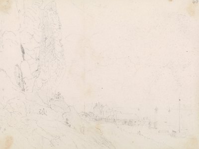Schizzo di un villaggio marittimo vicino a una scogliera da Capt. Thomas Hastings