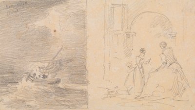 Schizzo di una Nave in Tempesta e Schizzo di un Gruppo Familiare vicino a un Arco da Capt. Thomas Hastings