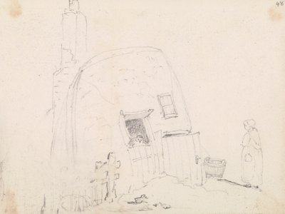 Schizzo di una Donna vicino a un Cottage da Capt. Thomas Hastings