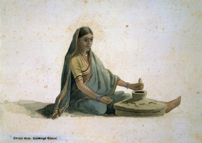 Moglie del Syce che macina il grano, India da Captain Cornelius Francis James
