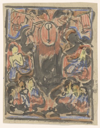 Progetto decorativo con due araldi in alto da Carel Adolph Lion Cachet