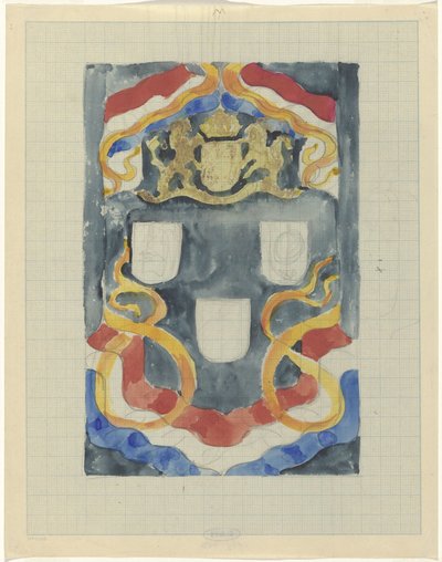 Dekoratives Design mit dem Staatswappen, Flaggen und Standarten da Carel Adolph Lion Cachet