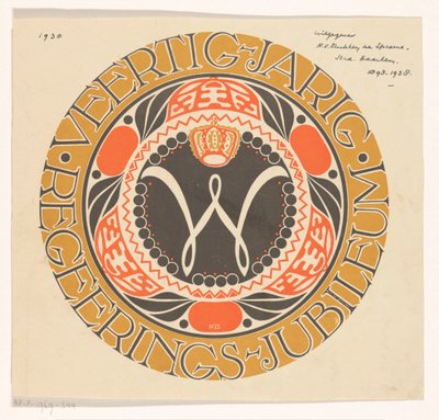 Emblema per il giubileo di quaranta anni di regno della regina Guglielmina dei Paesi Bassi da Carel Adolph Lion Cachet