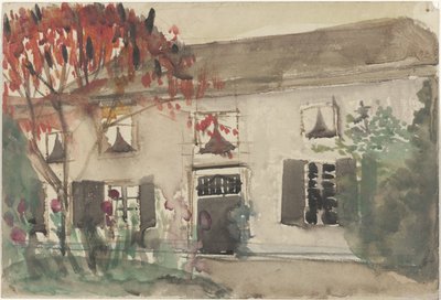 Casa con giardino anteriore e albero rosso da Carel Adolph Lion Cachet