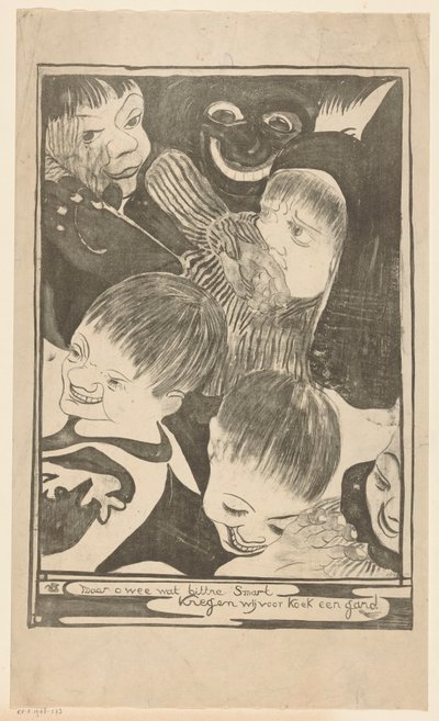 Teste di bambini e volto sorridente da Carel Adolph Lion Cachet