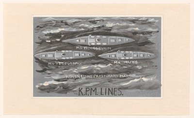 Progetto per il vignetta della Koninklijke Paketvaart Maatschappij, K.P.M. Lines da Carel Adolph Lion Cachet