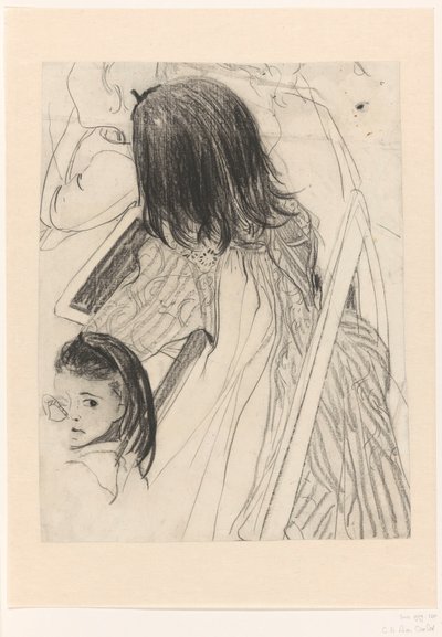 Foglio di schizzi con scolara seduta da Carel Adolph Lion Cachet