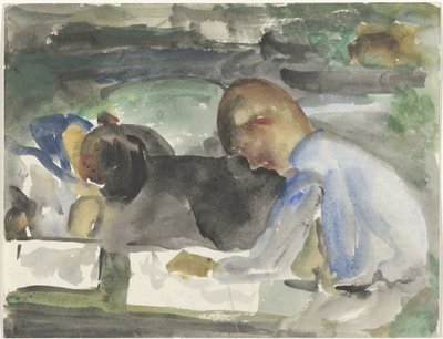 Due bambini che disegnano da Carel Adolph Lion Cachet