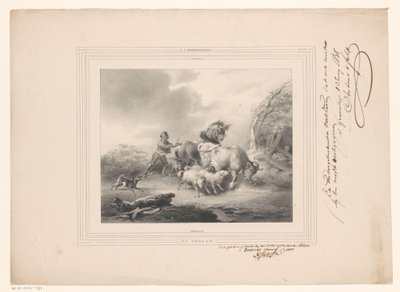 Contadino con i suoi animali in fuga da un uragano da Carel Christiaan Antony Last