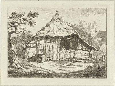 Fienile con porta superiore aperta, Paesaggi (1-6) (titolo della serie) da Carel Lodewijk Hansen