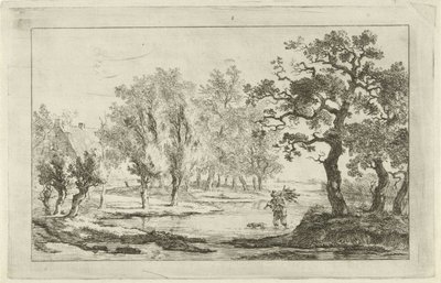 Paesaggio fluviale con raccoglitore di legna da Carel Lodewijk Hansen