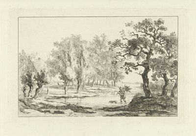 Paesaggio fluviale con un raccoglitore di legna da Carel Lodewijk Hansen