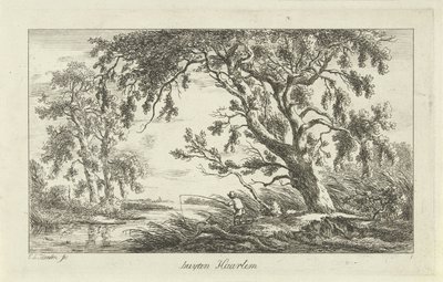 Pescatore in un paesaggio fluviale (Buyten Haarlem, titolo sull
