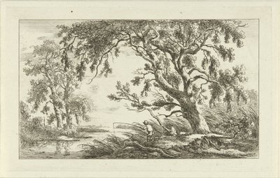 Pescatore in un paesaggio fluviale da Carel Lodewijk Hansen