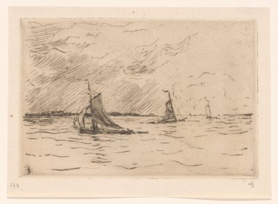 Tre barche a vela sul fiume Mosa da Carel Nicolaas Storm van 