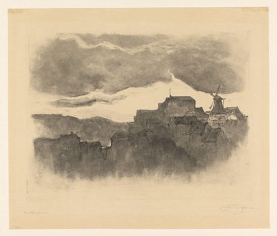 Città con mulino su una collina da Carel Nicolaas Storm van 