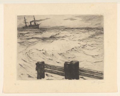 Nave a vapore in mare da Carel Nicolaas Storm van 