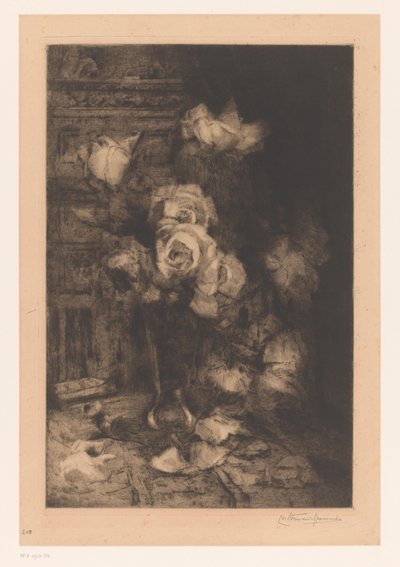 Vaso con rose su tavolo da Carel Nicolaas Storm van 