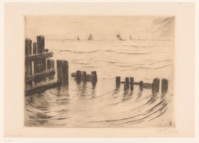 Vista sul mare con frangiflutti a Vlissingen da Carel Nicolaas Storm van 