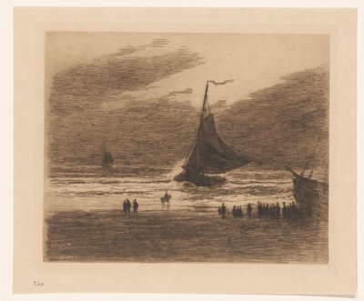 Barca da pesca in arrivo sulla spiaggia da Carel Nicolaas Storm van 
