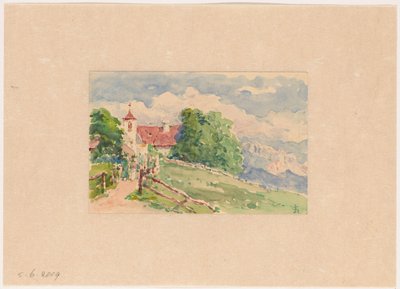 Oberbozen, una strada stretta conduce a una chiesa su un pendio da Carel Nicolaas Storm van 