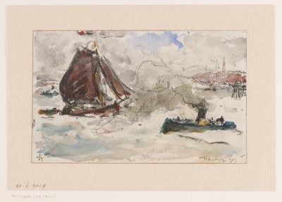 Acque agitate davanti al porto di Amburgo da Carel Nicolaas Storm van 