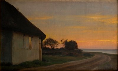 Paesaggio serale con una casa e un giardino vicino al mare. Ellekilde da Carl Heinrich Bloch