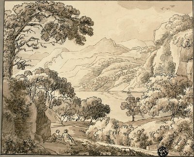 Lago di montagna con due figure da Carl August Lebschee